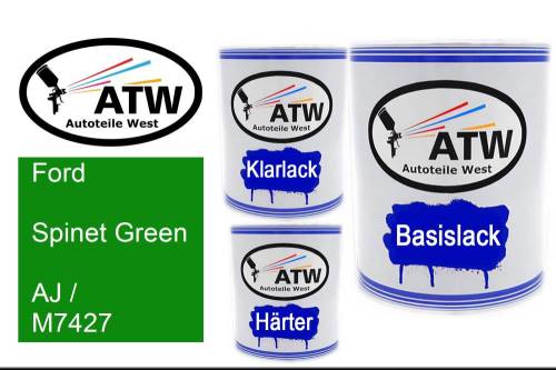 Ford, Spinet Green, AJ / M7427: 1L Lackdose + 1L Klarlack + 500ml Härter - Set, von ATW Autoteile West.